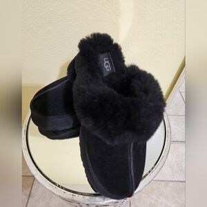 UGG Black Suede Shearling Cuff Slip-On